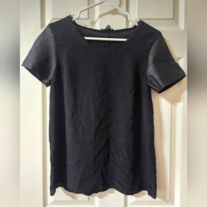 Club Monaco Silk & Leather Black Contemporary Bikercore Baby Tee/Blouse, EUC!